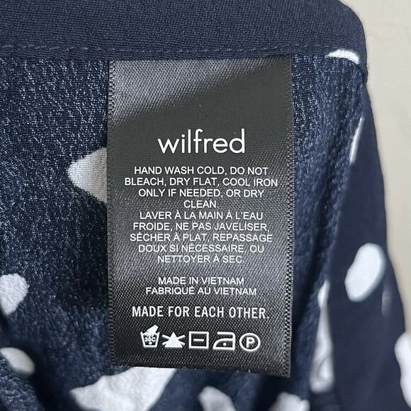 Wilfred Aritizia Spotted Fawn Crop Wide Leg Pants Large Viscose Blend Navy Blue - Picture 6 of 7